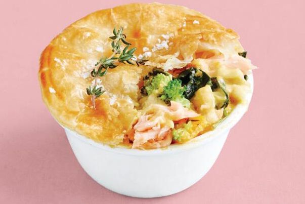 Creamy Salmon Pot Pies in pie cup.
