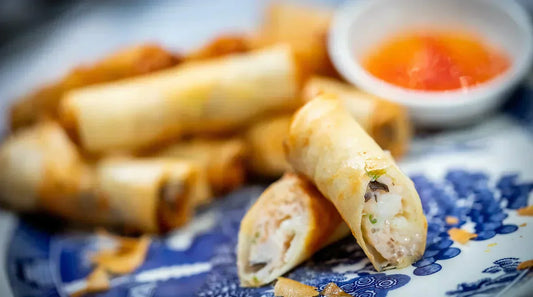 Moreton Bay Bug Spring Rolls on a plate.