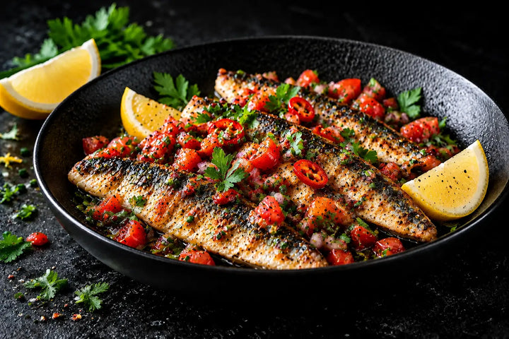 Grilled Australian Sardine Fillets with Tomato, Chilli & Herb Salsa