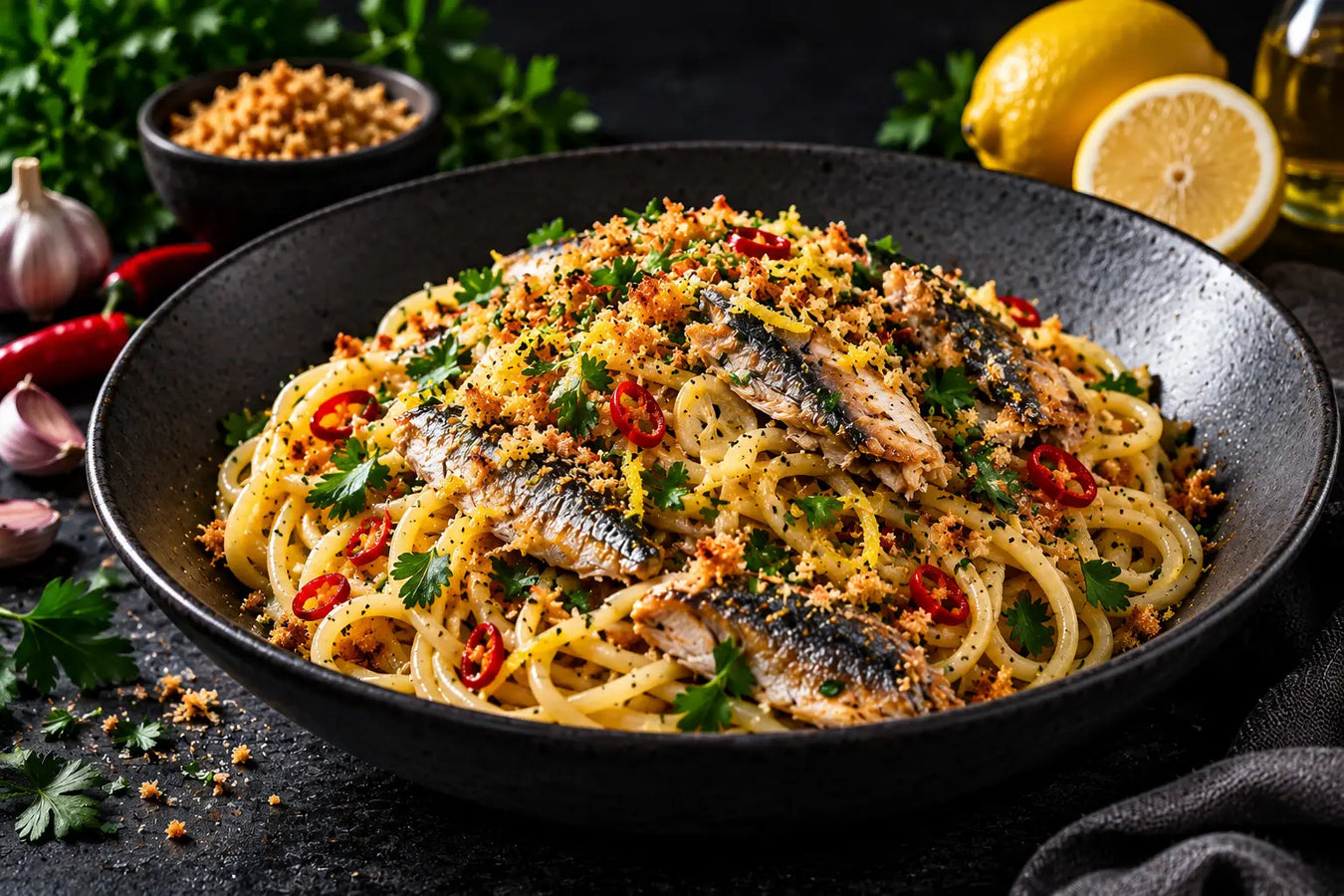 Australian Sardine Pasta with Garlic, Chilli & Lemon Breadcrumbs
