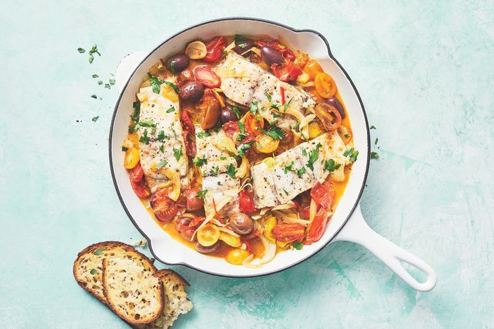 Acqua Pazza Barramundi in a pan.