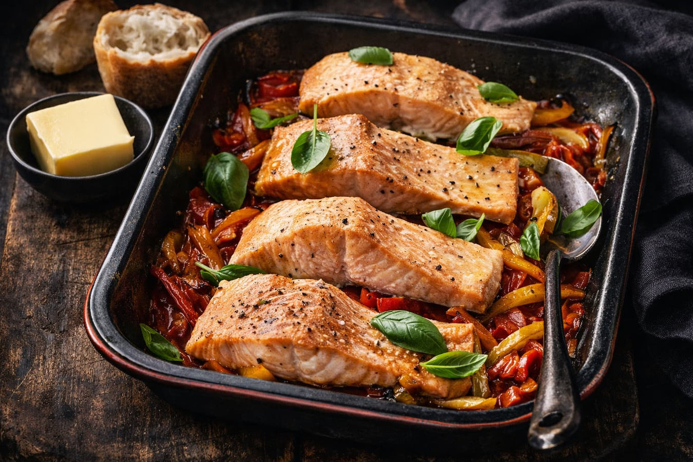 Baked Salmon On Peperonata