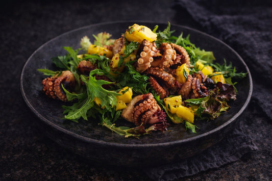 Barbecued Baby Octopus Salad With Mango Salsa And Chilli Lime Dressing