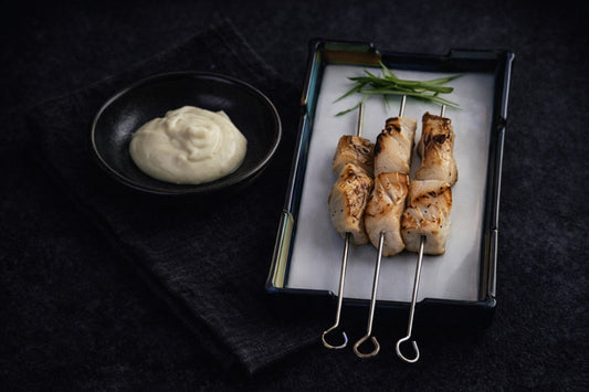 Barbecued Patagonian Toothfish Skewers with Wasabi Mayonnaise