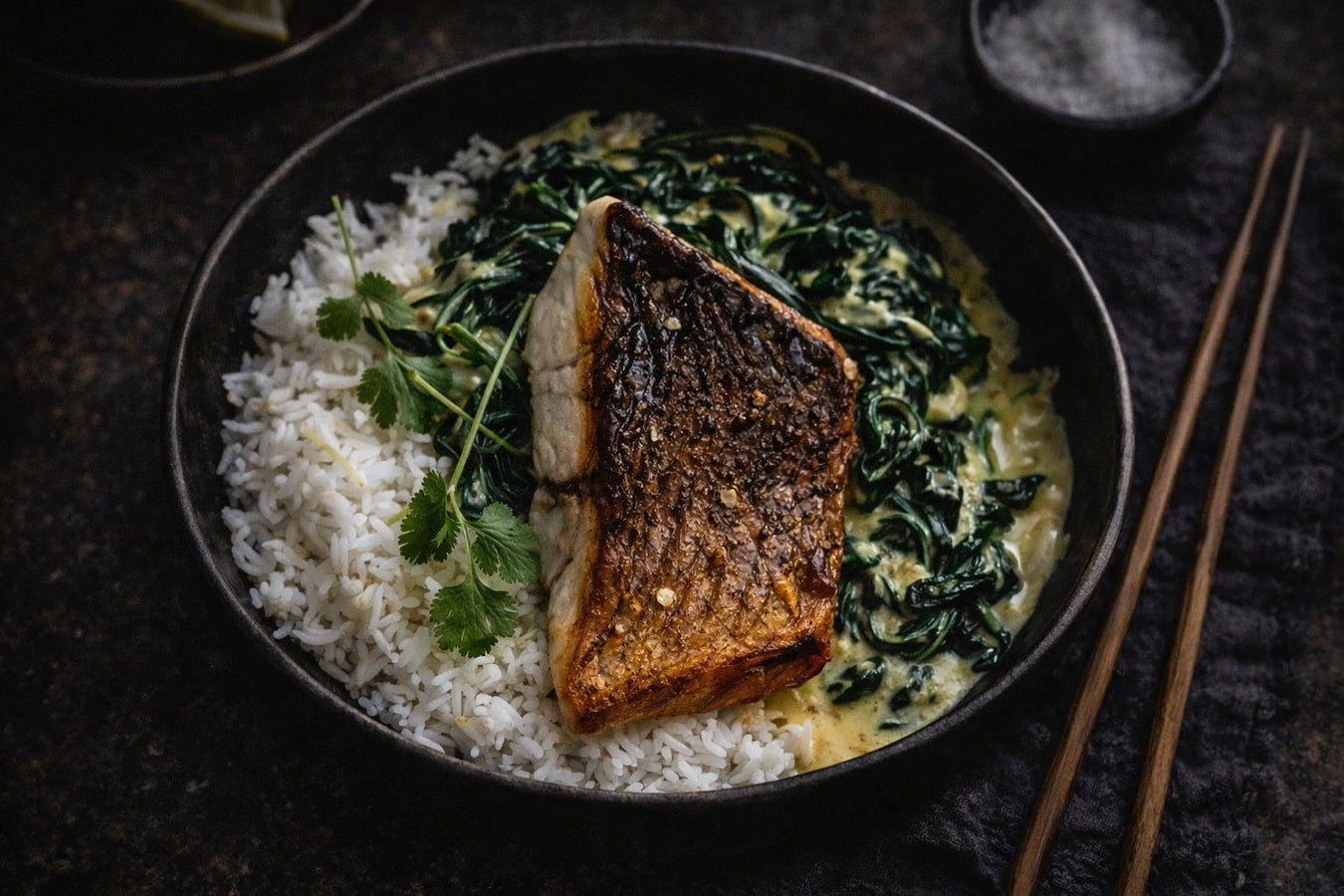 Barramundi With Coconut Creamed Spinach And Coriander