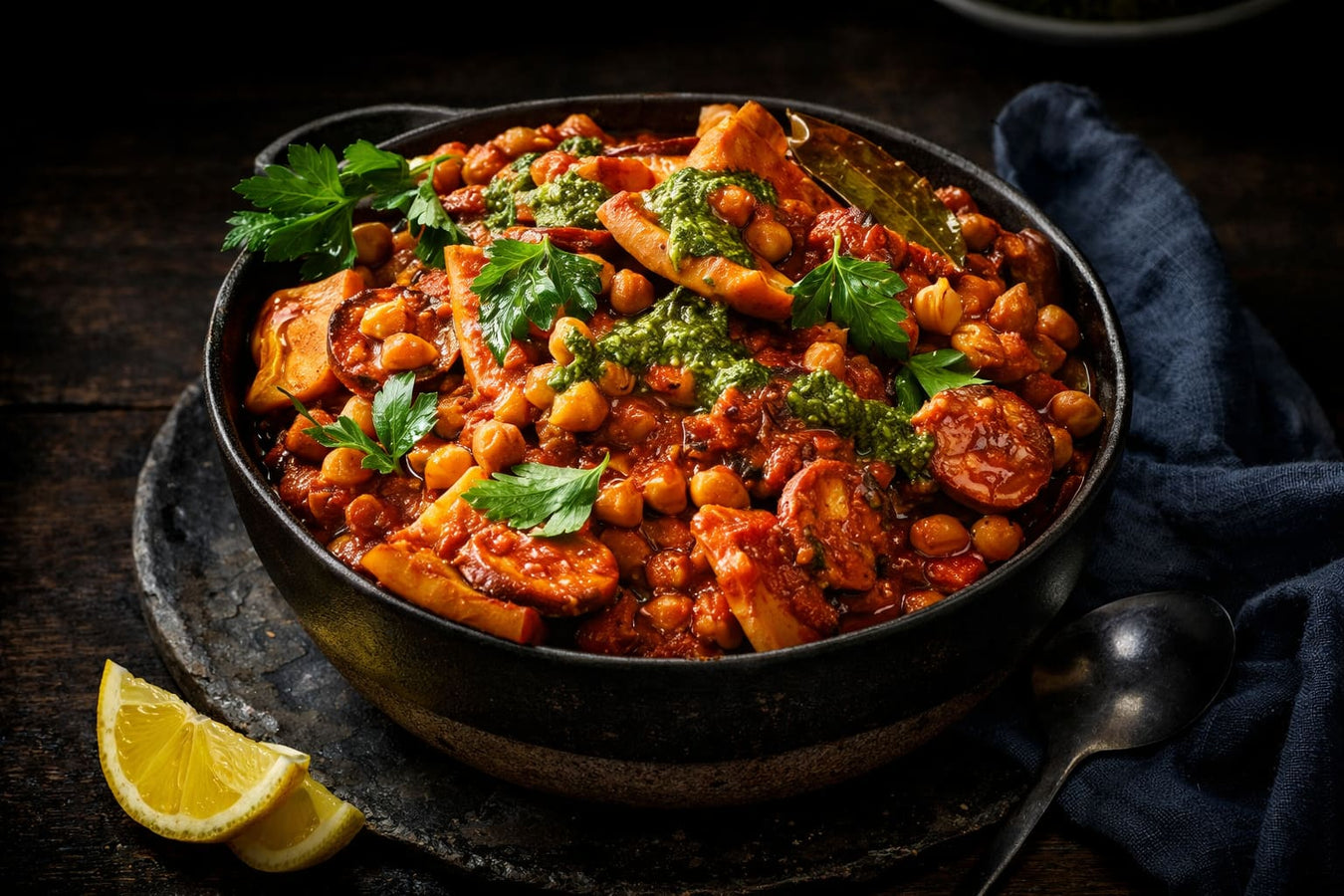 Braised Squid With Chorizo And Mojo Sauce