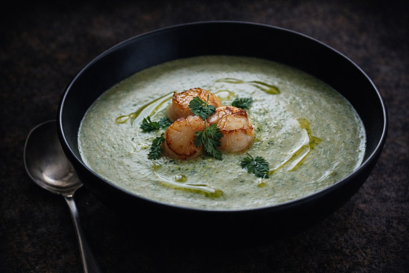 Broccoli Soup With Scallops
