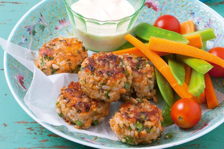 Brown Rice And Salmon Patties on a plate.