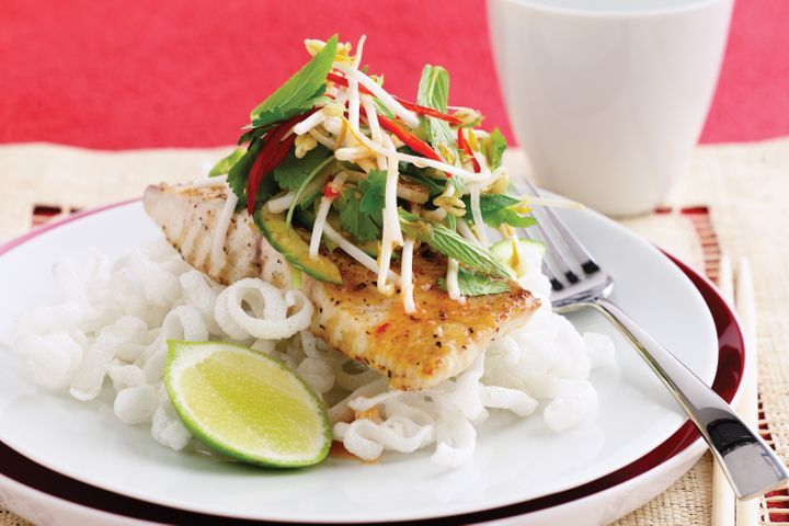Chargrilled Kingfish With Asian Chilli Salad presented on plate.