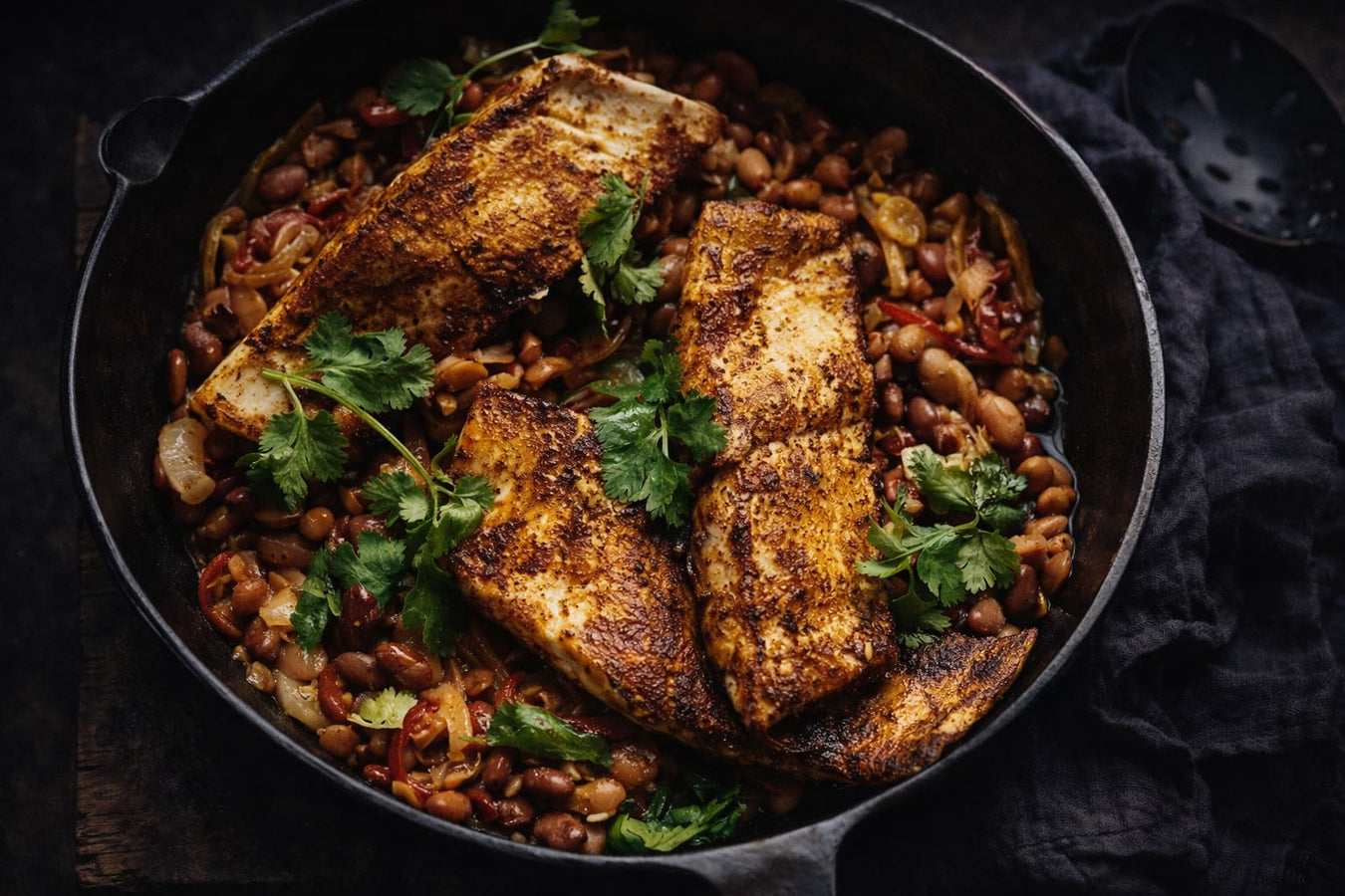 Chermoula Kingfish with Moroccan Beans