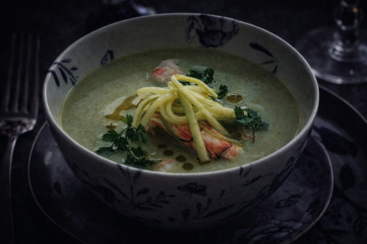 Chilled Cucumber Soup With Scampi