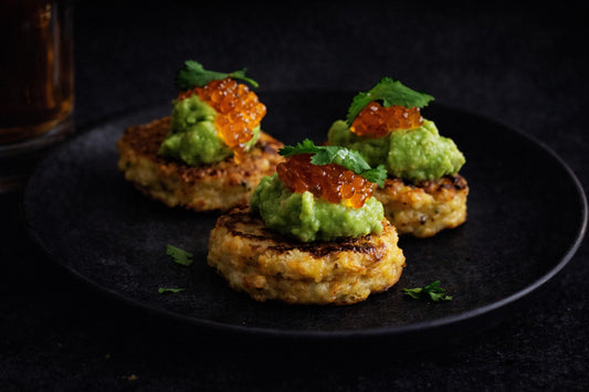 Corn Blini With Avocado And Salmon Roe