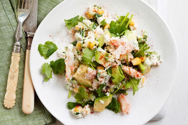 Creamy Avocado And Crab Salad presented on a plate.