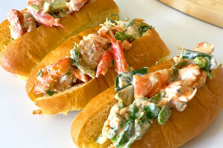 Devilled Prawn Rolls laid out on a bench.