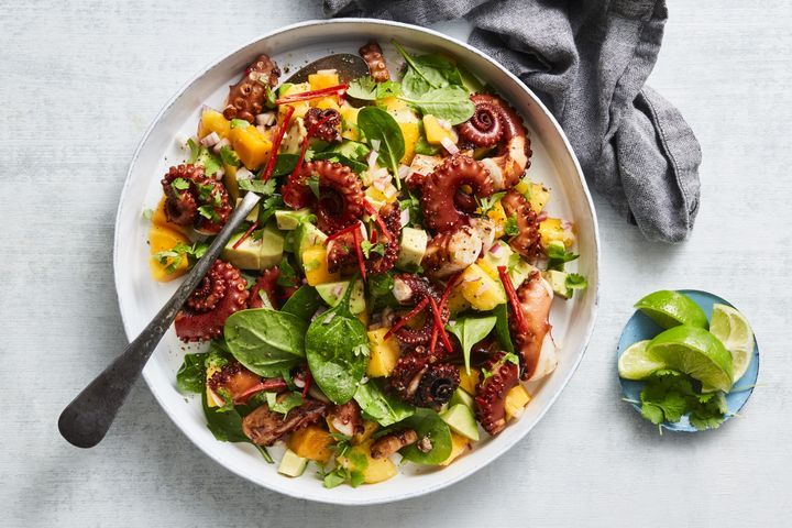 Easy Octopus Salad on a dish.
