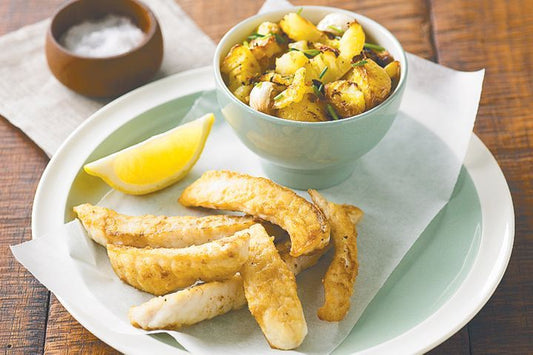 Flathead With Crispy Potatoes presented on a plate.