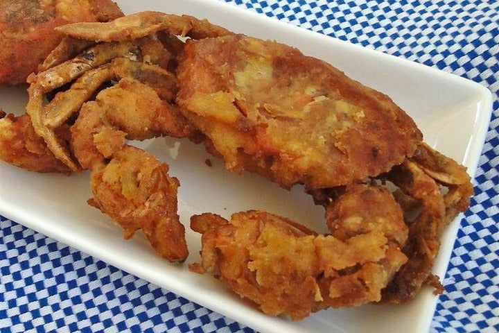 Fried Softshell Crab on a platter.