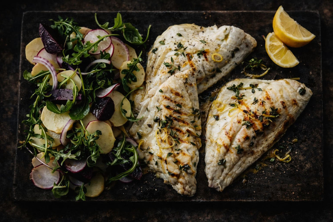 Garlic And Thyme Snapper With Summer Potato Salad
