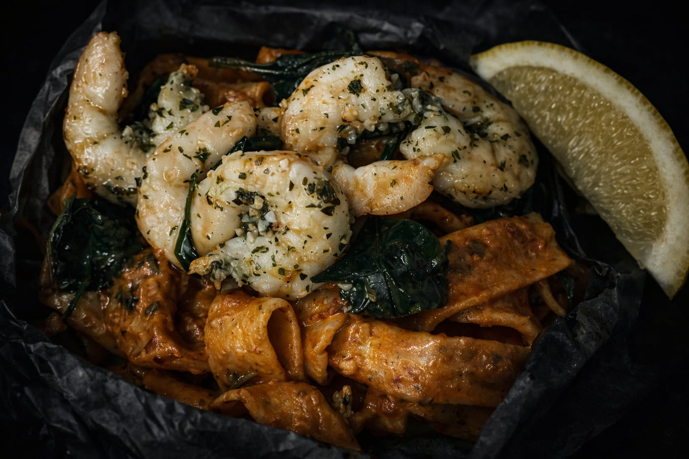 Garlic Prawn Pappardelle In A Bag