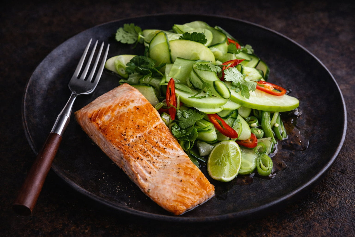 Grilled Ocean Trout With Apple, Lime And Cucumber Salad