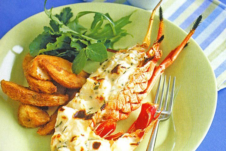 Lobster Mornay presented on a plate.