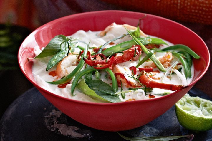 Lobster Rice Noodle Soup displayed in a bowl.