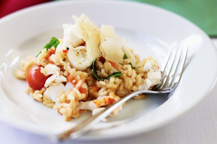 Lobster Risotto displayed on a white plate.