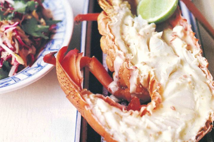 Lobster With Asian Slaw displayed in pan.