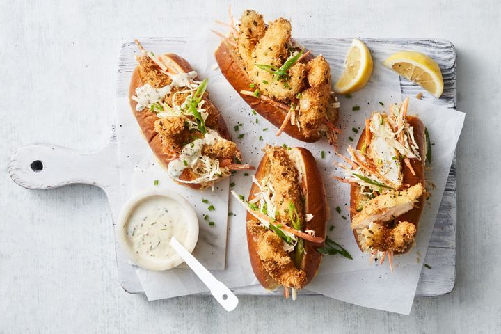 Moreton Bay Bug Rolls on chopping board.