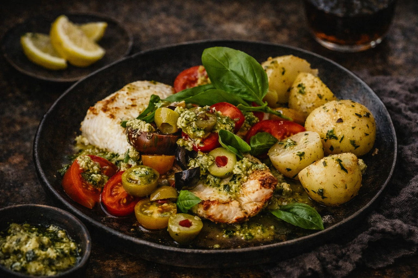 Pan Fried Ling With Tomato And Olive Salad