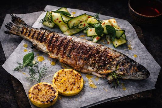 Prosciutto Wrapped Rainbow Trout With Cured Zucchini Salad