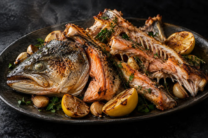 Roasted Salmon Heads & Frames with Garlic, Lemon & Herbs