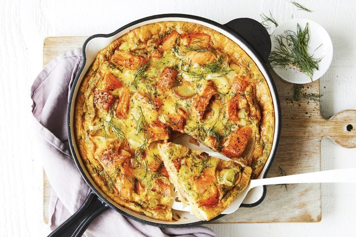 Salmon and Leek Frittata in a pot.