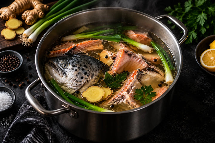 Salmon Head & Frame Stock with Ginger & Spring Onion