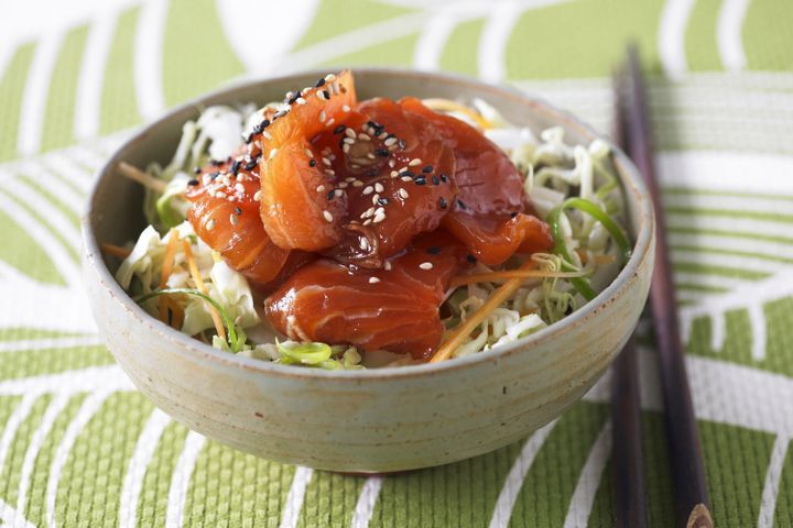 Sashimi Salad served in a bowl.