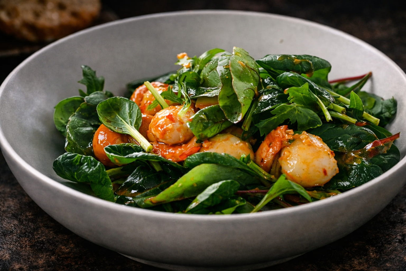 Seared Scallops With Chilli Dressing And Baby Asian Greens