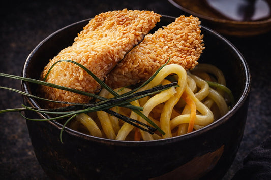 Sesame Crumbed Rainbow Trout On Wasabi Noodles