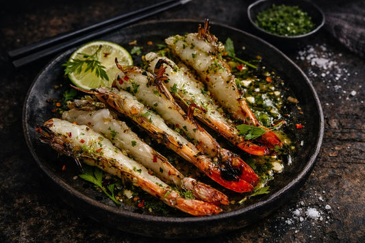 Skull Island Prawns With Dashi Butter, Shoyu Sesame, And Samphire