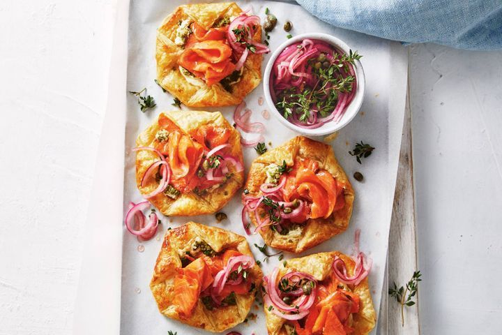 Smoked Ocean Trout And Cream Cheese Pastries on serving platter.