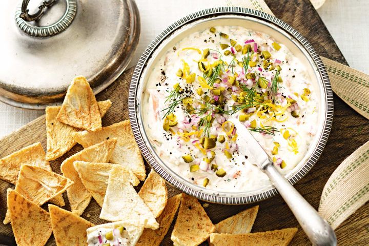 Smoked Trout Dip With Melba Toasts in a bowl.