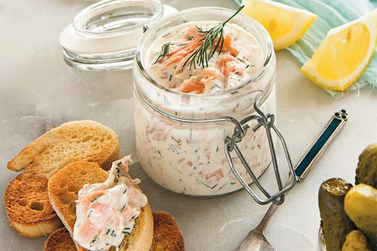 Smoked Trout Pots in glass jars.