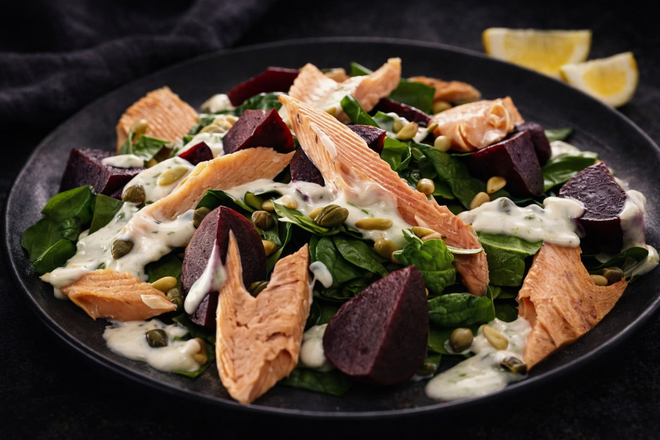 Smoked Trout With Spinach And Beetroot Salad