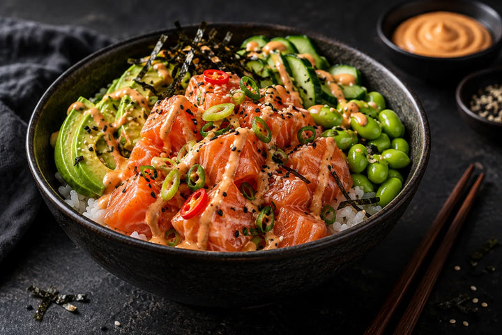 Spicy Salmon Poke Bowl with Sriracha Mayo