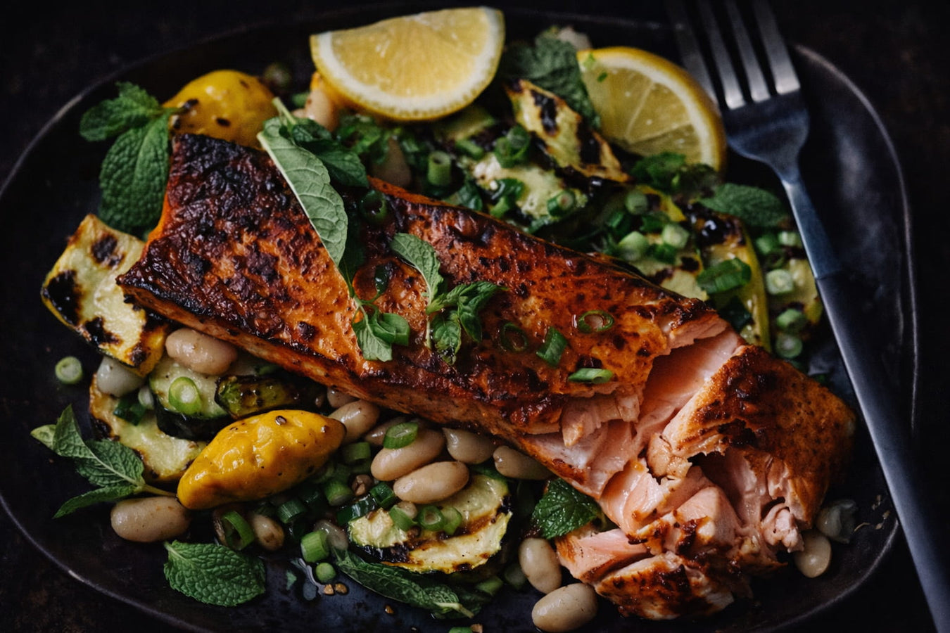 Spicy Sugar-Grilled Salmon & Zucchini Salad