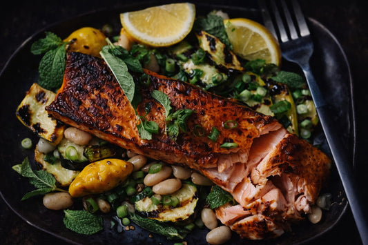 Spicy Sugar-Grilled Salmon & Zucchini Salad