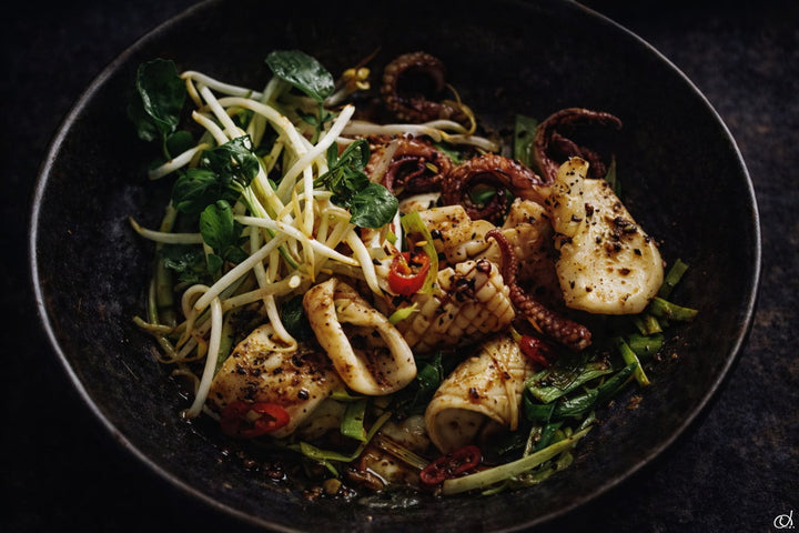 Stir Fried Salt And Pepper Squid With Chilli And Shallots
