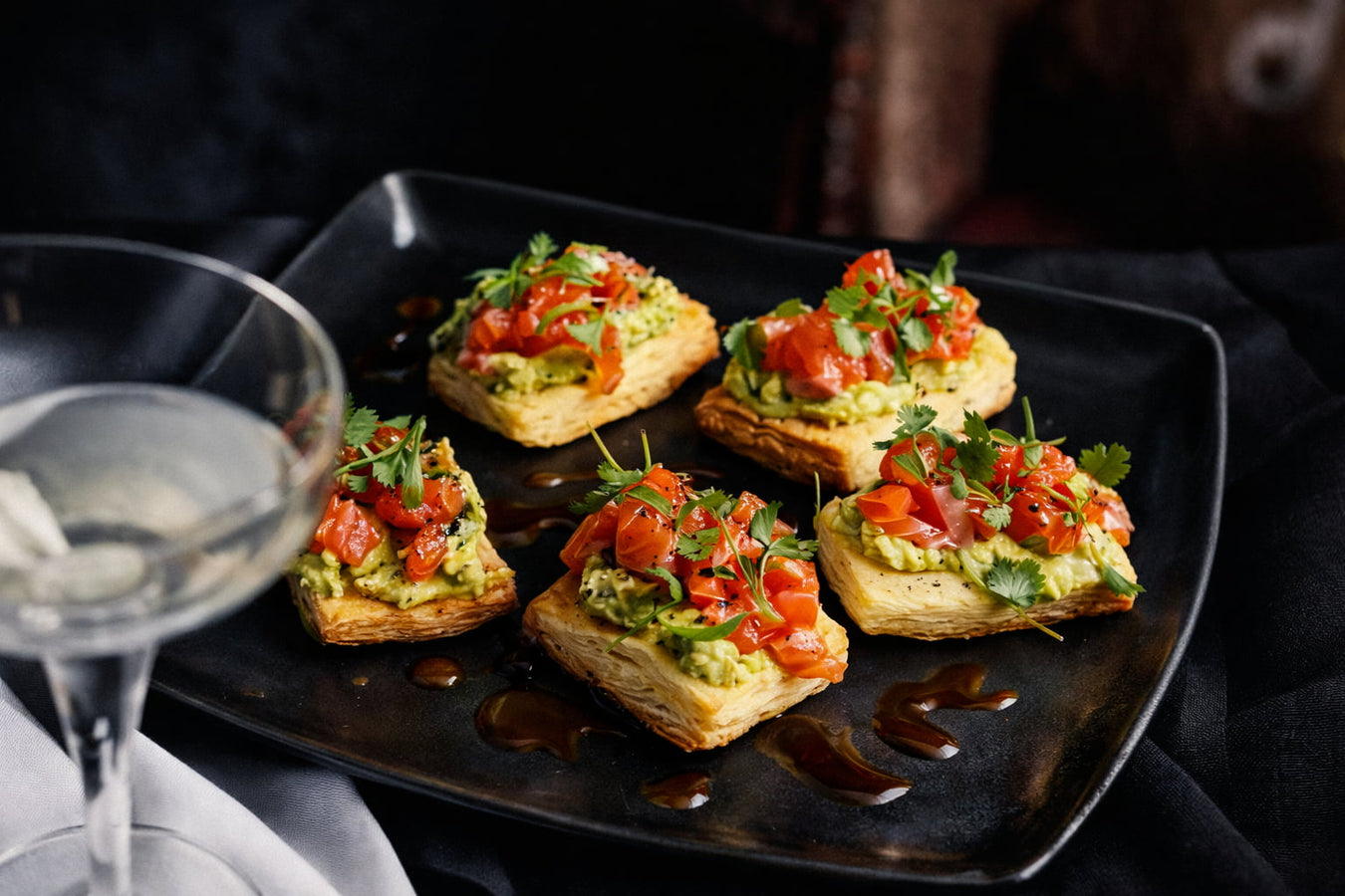 Tartines With Salmon Sashimi And Wasabi Avocado