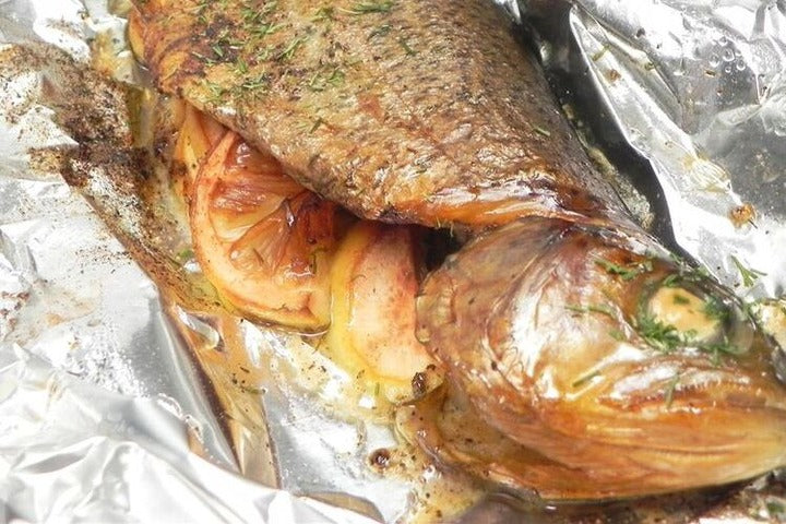 Texas Smoked Flounder served in foil.