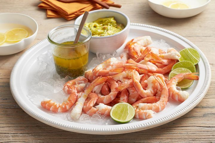 Tiger Prawns Shallot Vinaigrette And Homemade Tartar Sauce on a plate.