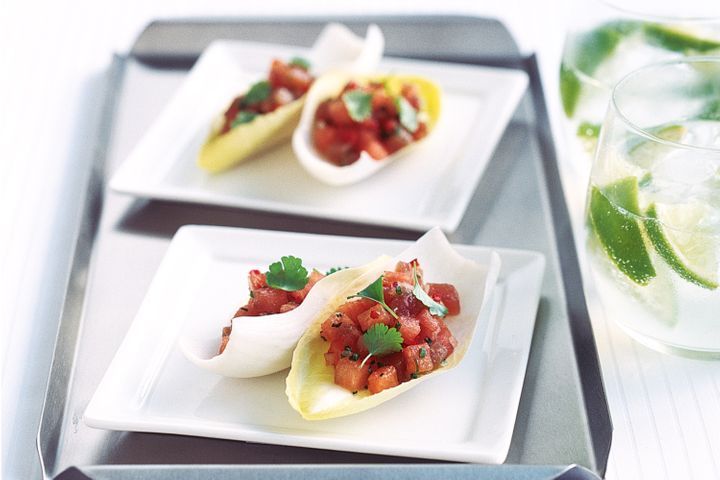 Tuna And Watermelon Ceviche on baking tray.